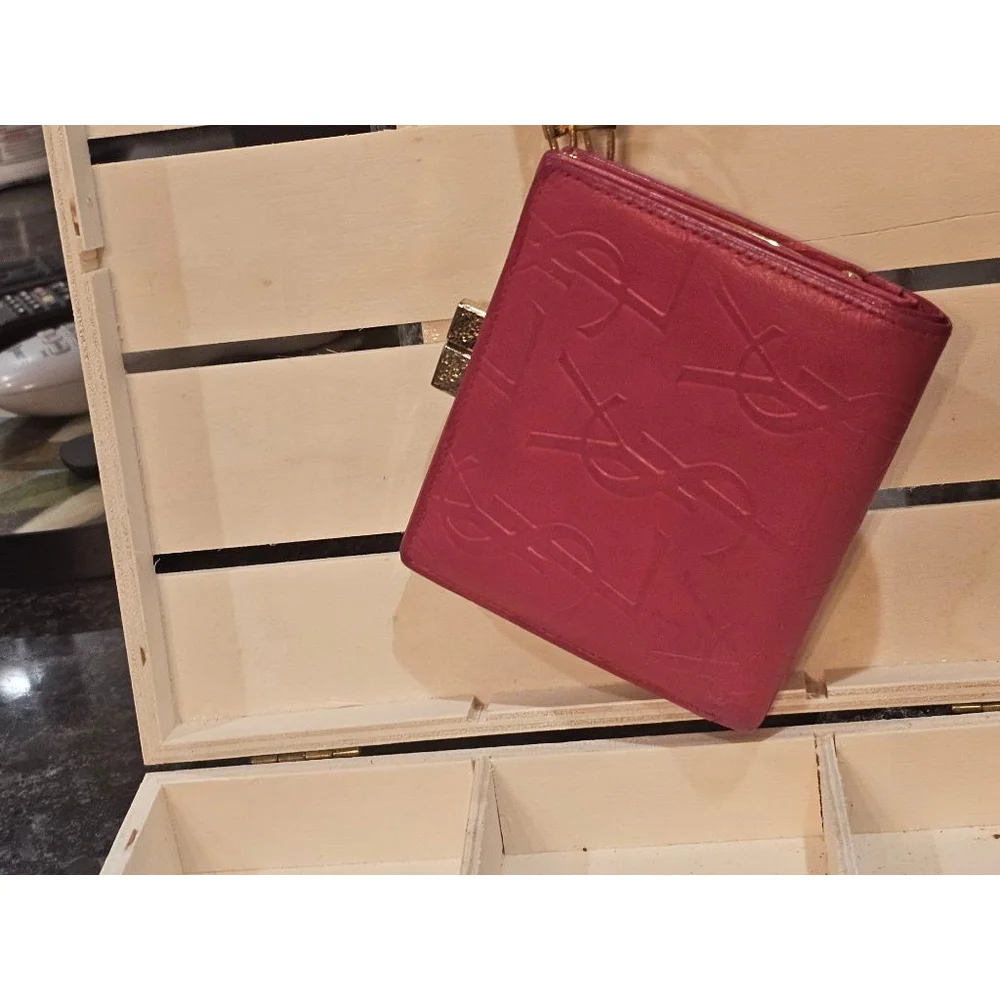 YSL Yves Saint Laurent Cassandra Lock Bi-Fold Wallet w/ Wristlet Strap Added